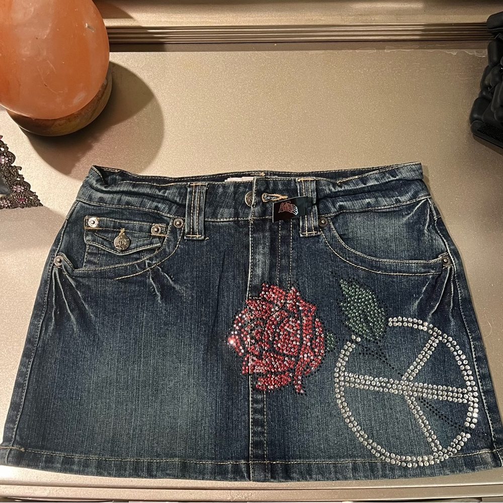 Y2K Micro Mini Denim Bling Skirt - Size S; NWT